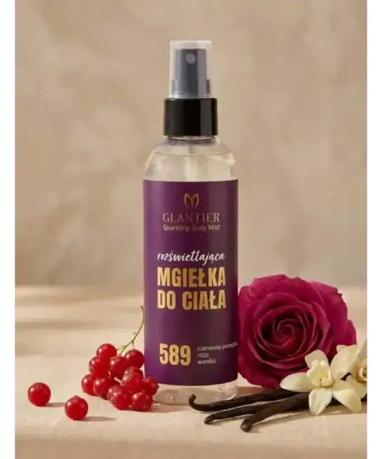 Glantier body mist met gember en vanille, verfrissend en sensueel.